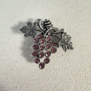 Lia Sophia Grape Brooch Pink Rhinestones Silver-Tone